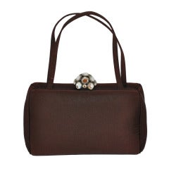 Sac à main de soirée miniature en satin de soie marron foncé avec strass accentués
