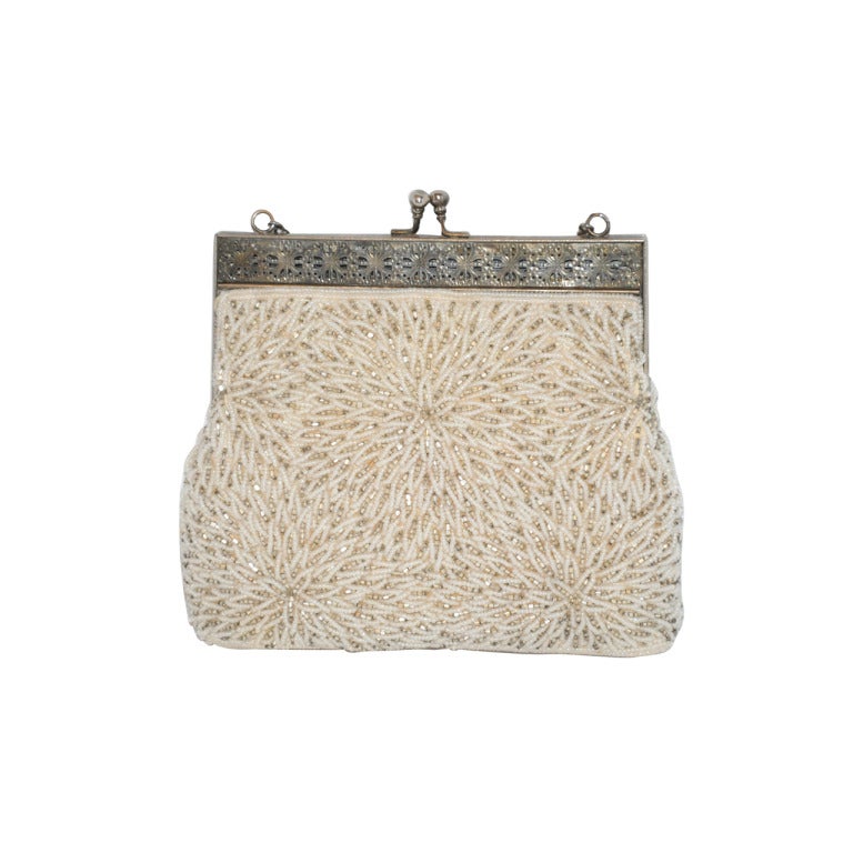 Silver Framed with Seed beading Handbag