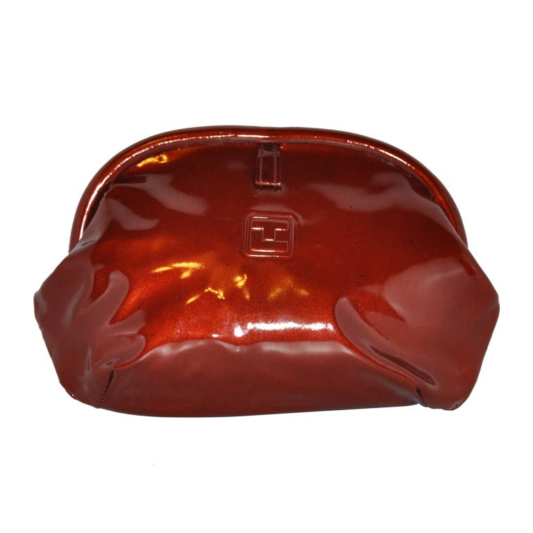 Ted Lapidus Burgundy-Bronze Patent Leather Clutch For Sale