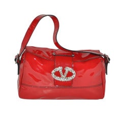 Valentino Italian-Red Patent Leather with Huge Rhinestone Handbag 7
