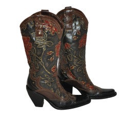 Vintage Embossed Calfskin Floral Hand-painted Boots