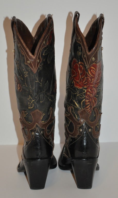 Women's Embossed Calfskin Floral Hand-painted Boots