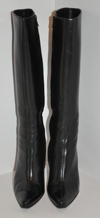 VICINI Polished Black Calfskin with Gun-Metal Heels Boots