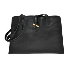 Used LONGCHAMP Black Calfskin Sectional Shoulder Bag