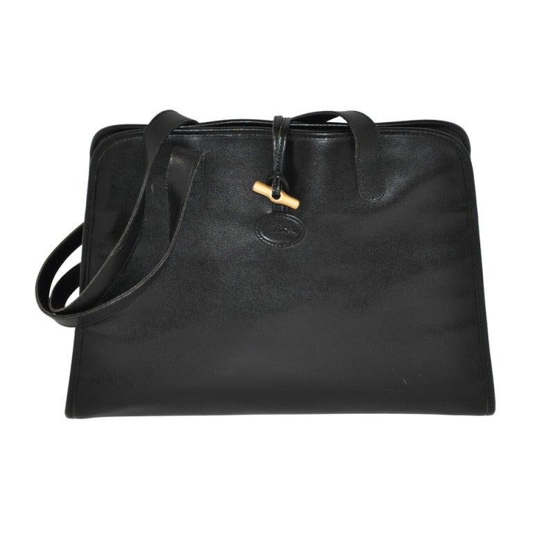 LONGCHAMP Black Calfskin Sectional Shoulder Bag
