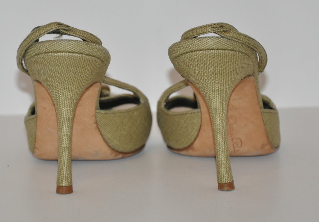 Oscar de la Renta Olive Green silk sandals