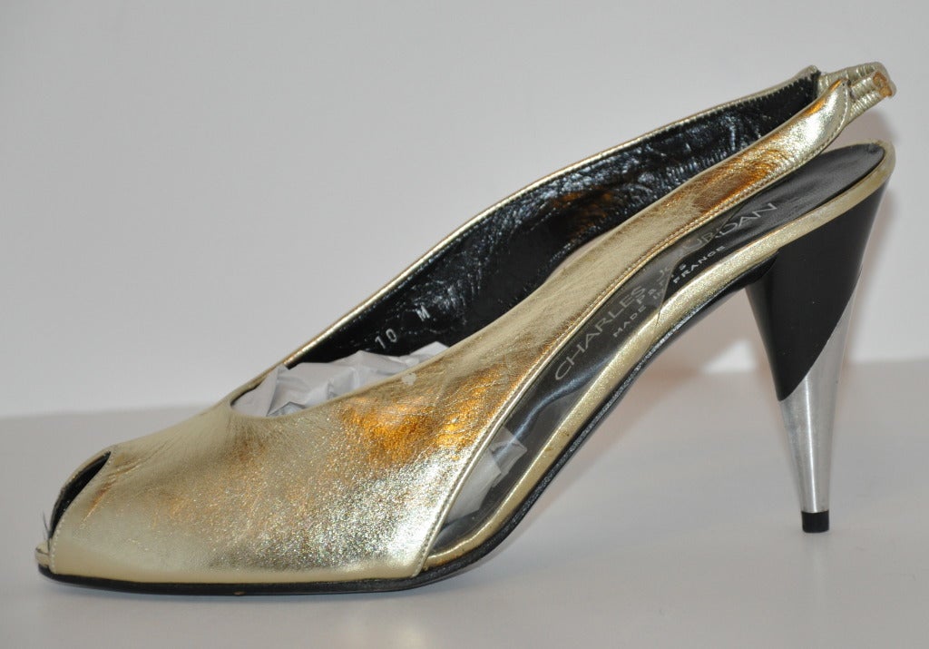 Women's Charles Jourdan Gold Calfskin Evening Sandals