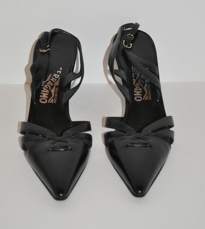 Ferragamo Black Mid-Heel Calfskin sandal