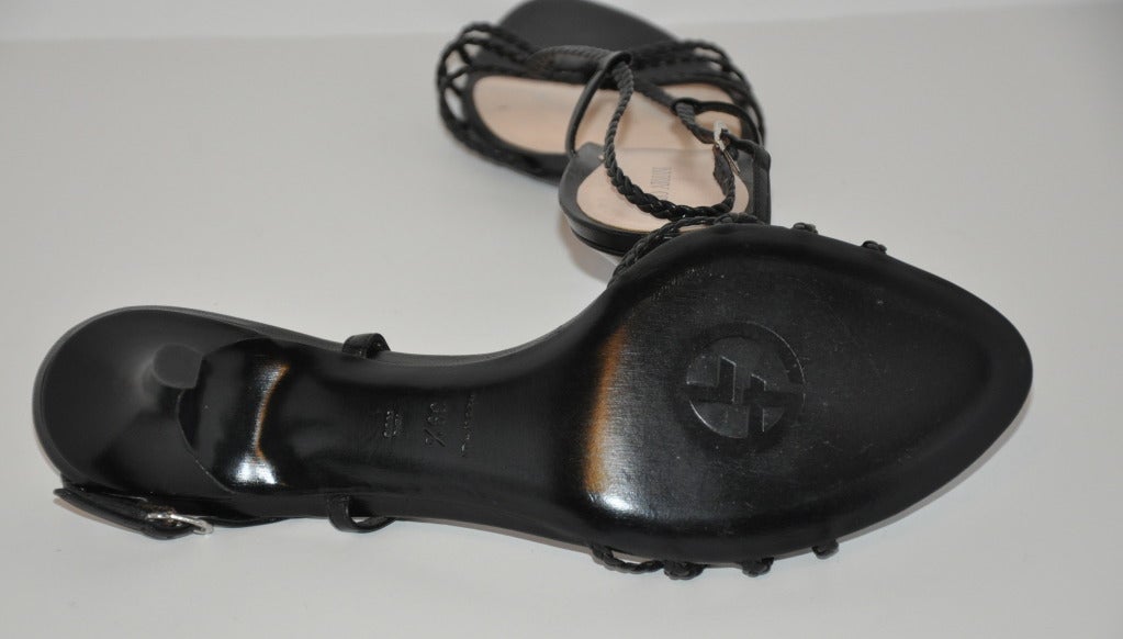Giorgio Armani Black Woven Calfskin sandal In New Condition In New York, NY