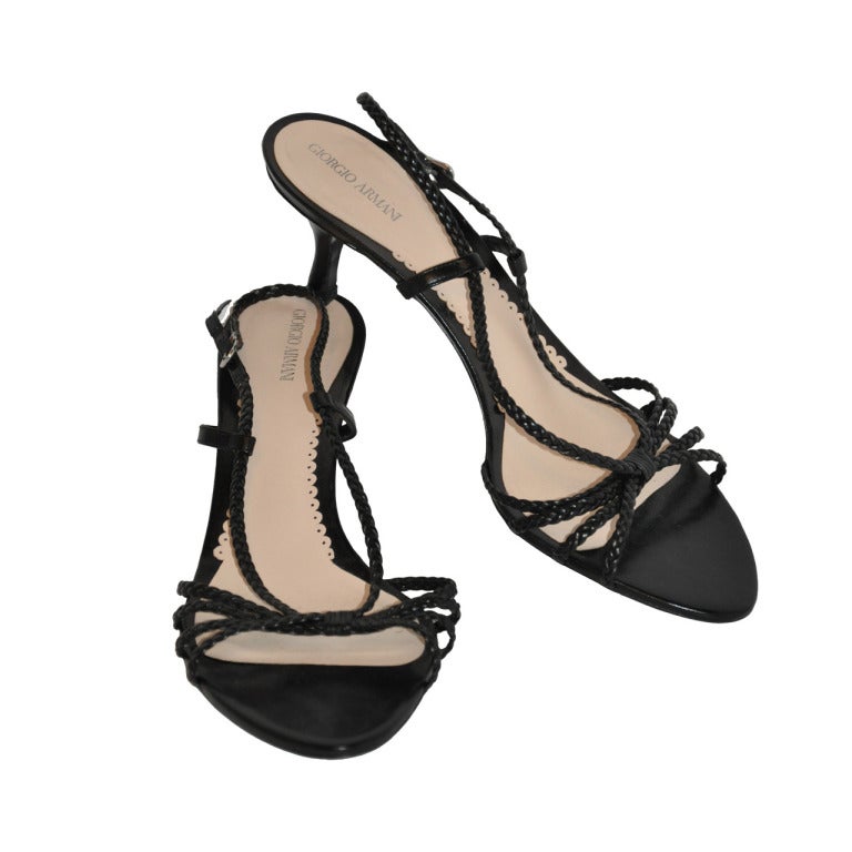Giorgio Armani Black Woven Calfskin sandal