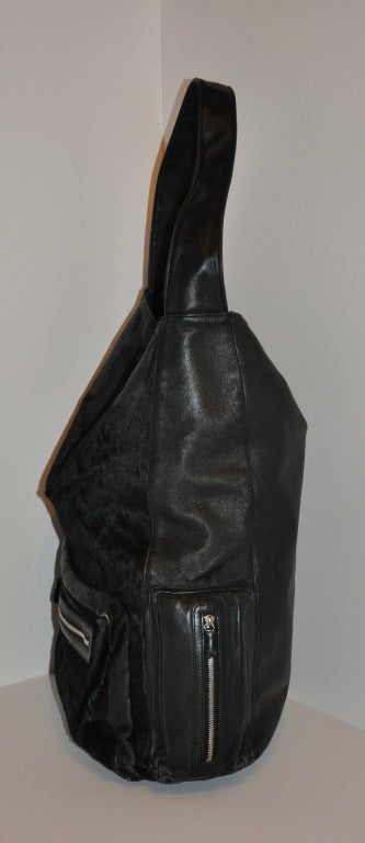 Yoshi Yamamoto Y-3 Black Leather & Pony Huge Tote In Excellent Condition For Sale In New York, NY