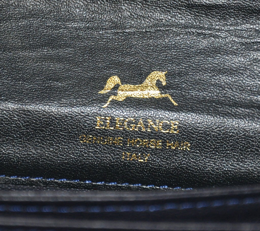 Elegance Classic Navy Horse-Hair Handbag In New Condition In New York, NY