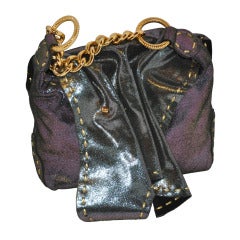 Carlos Falchi Textured Embossed Gun-Metal Plum & Charcoal Handbag