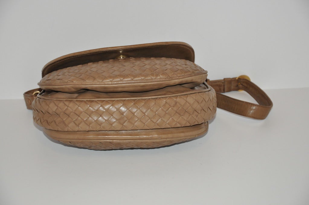 Brown Bottega Veneta Taupe Woven Lambskin Shoulder Bag