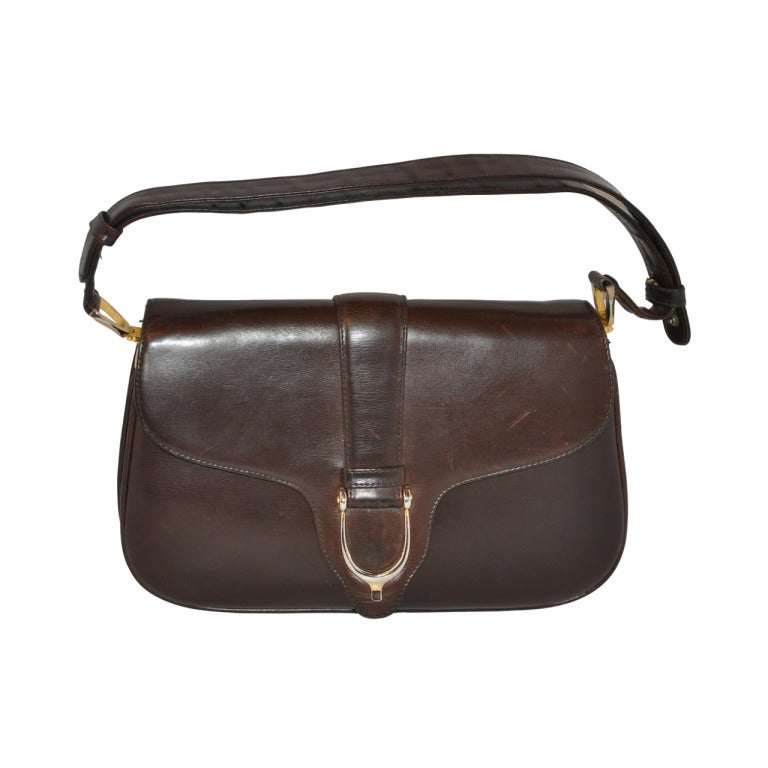 Gucci Brown Calfskin "Horse-Bit" Handbag with Adjustable Straps