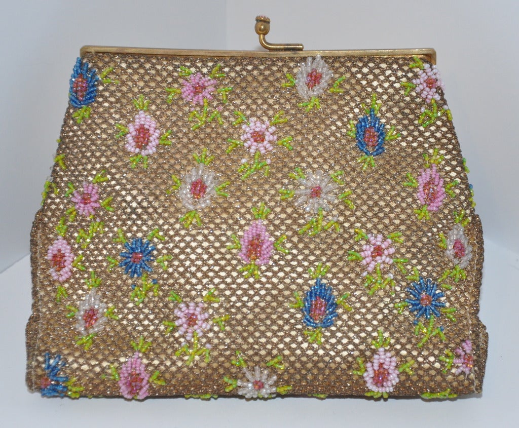 Rare Brooks Multicolored Micro-Seed Double-Purse Beaded Purse In Excellent Condition For Sale In New York, NY