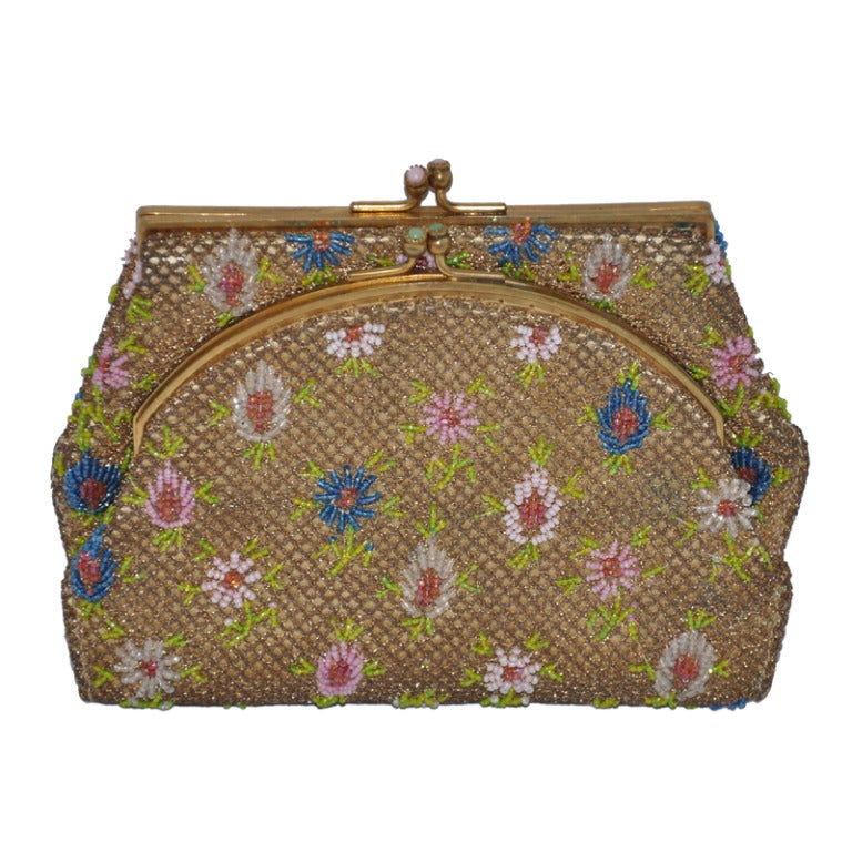 Rare Brooks Multicolored Micro-Seed Double-Purse Beaded Purse For Sale