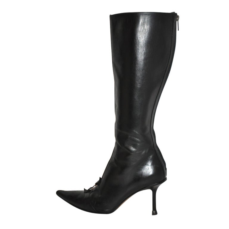 Jimmy Choo Black Leather Boots with Buckle at 1stDibs