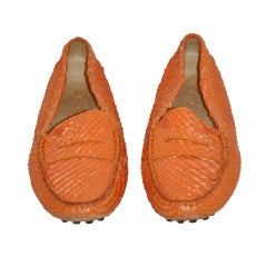 TOD's Classic Tangerine Pylon-Skin Driving Shoes