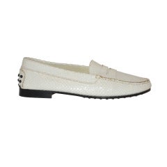 TOD's White Snake-Skin Penny Loafer-Style Shoes