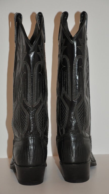 Dan Post Black Leather Cowboy Boots In New Condition In New York, NY