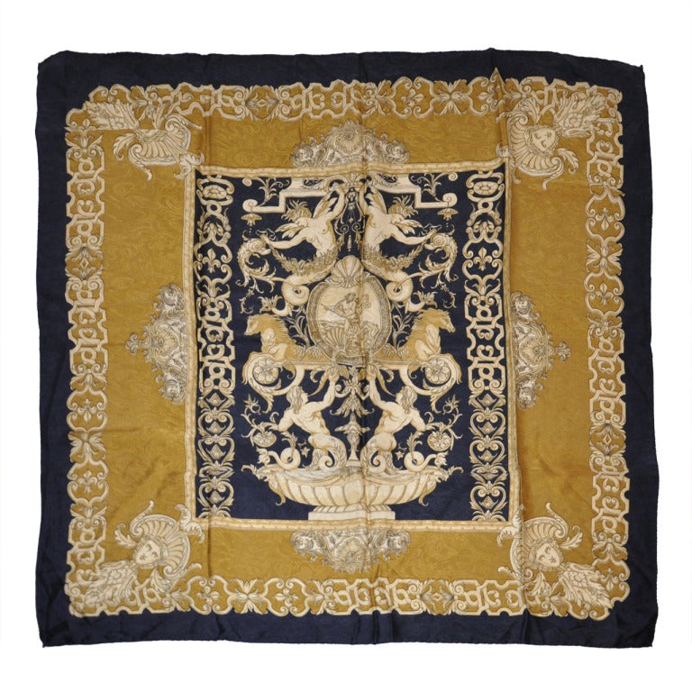 "King Neptune" Silk crepe de Chine Scarf For Sale