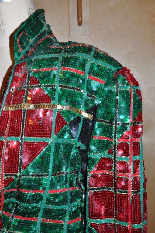 Black Red, Green & Gold sequined suit For Sale