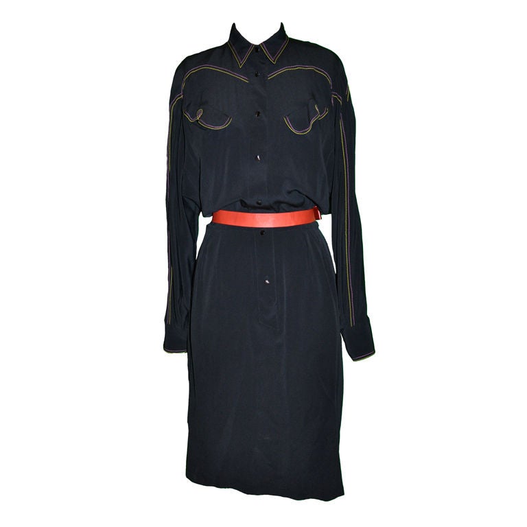 Thierry Mugler Black Viscose 'Cowgirl" button dress For Sale
