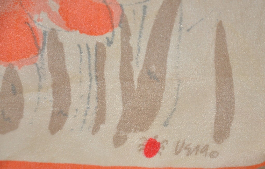 Vera Silk Chiffon Cream Floral Scarf