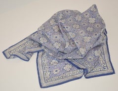 Vintage Gray 
Blue Floral Silk Scarf