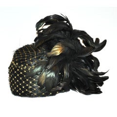 Kokin Iridescence Feather with Gold Lame Netting Hat