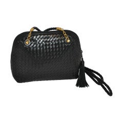Black Woven Leather with Double Woven Strap Shoulder Bag