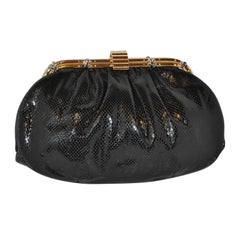 Judith Leiber Large Black Lizard and Cabochon Stones Clutch
