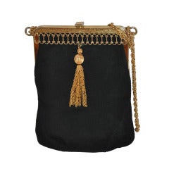 Vintage Black Suede Evening bag with gold hardware