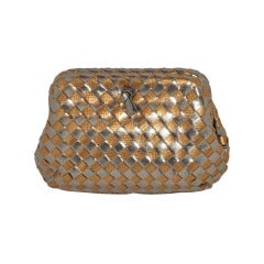 Woven Metallic Bronze and Embossed Gold Lizard calfskin Evening Clutch 8