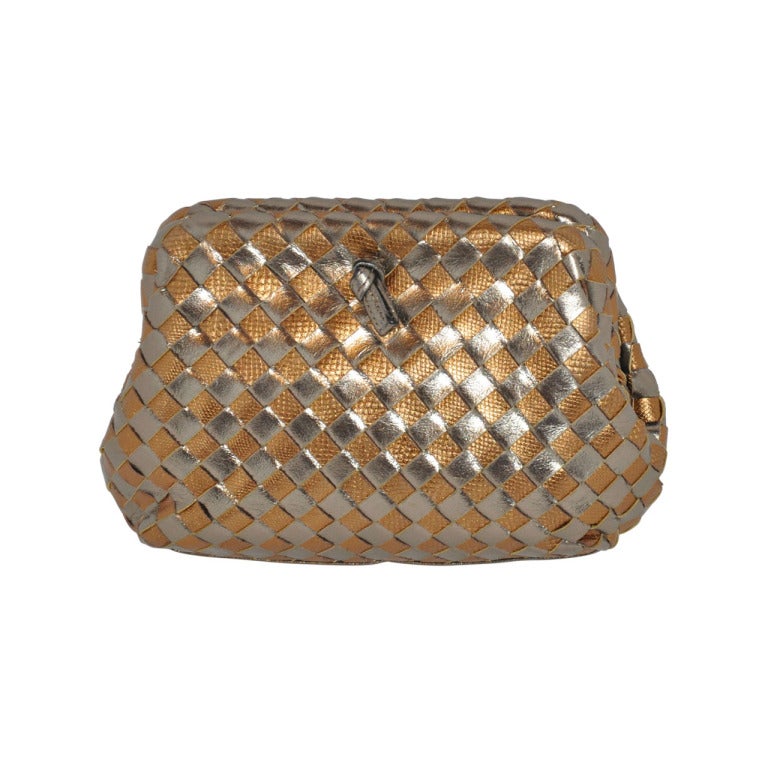 Woven Metallic Bronze and Embossed Gold Lizard calfskin Evening Clutch