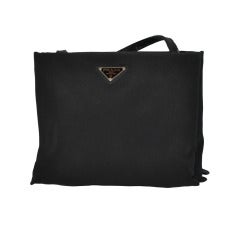 Retro Prada Black Silk and Leather Evening Shoulder Bag
