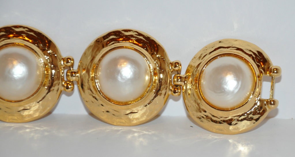 Brown Yves Saint Laurent Gilded Gold with Pearl Bracelet For Sale