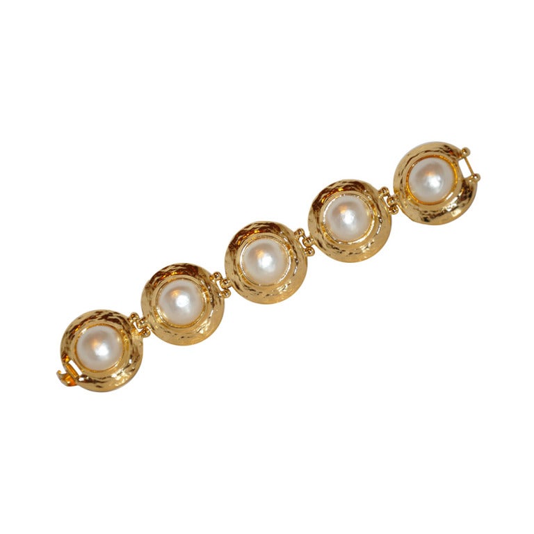 Yves Saint Laurent Gilded Gold with Pearl Bracelet For Sale