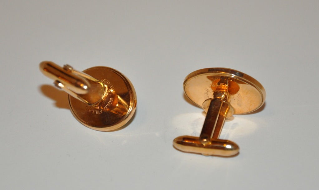 John Alden's 12K with cabochon cuff links are marked with maker's mark.
   Measurements are 7/8