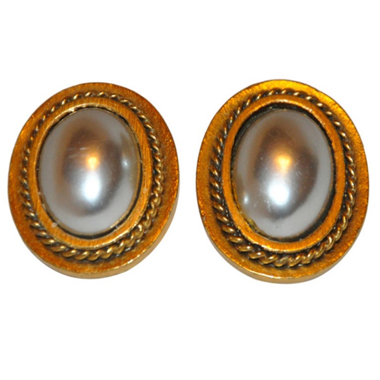 Yves Saint Laurent Gilded Gold and Pearl Clip-On Earrings