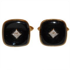 14kt Cuff Links with Onyx and Diamond