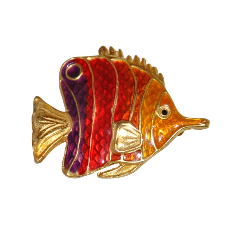Mehrfarbige Fischbrosche aus Emaille von Covani im Angebot