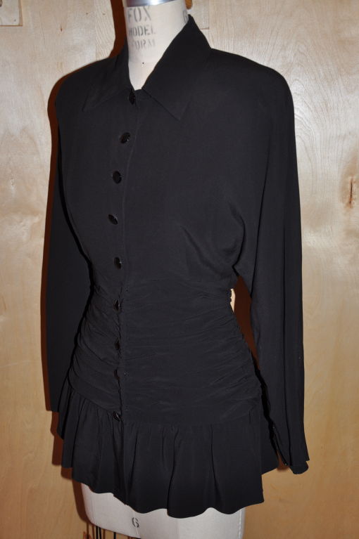 Black Jean-Louis Scherrer black ruffled blouse For Sale