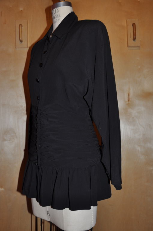 Women's Jean-Louis Scherrer black ruffled blouse For Sale