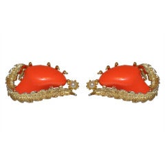 Vintage Coro Gold with Coral & Pearl Clip-On Earrings