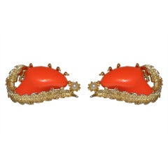 Vintage Coro Gold with Coral & Pearl Clip-On Earrings