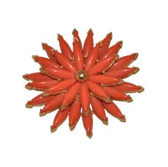 Trifari Large Gilded Gold & Coral Brooch