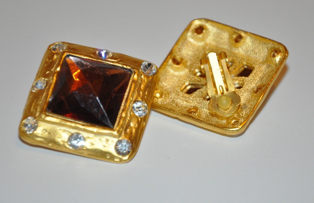 Grandes boucles d'oreilles en or doré et strass en verre Pour femmes en vente