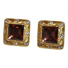 Large Gilded-Gold & Glass Rhinestone Earrings